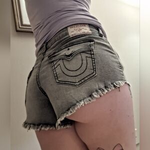 True Religion Women's Black and Gray Jean Shorts